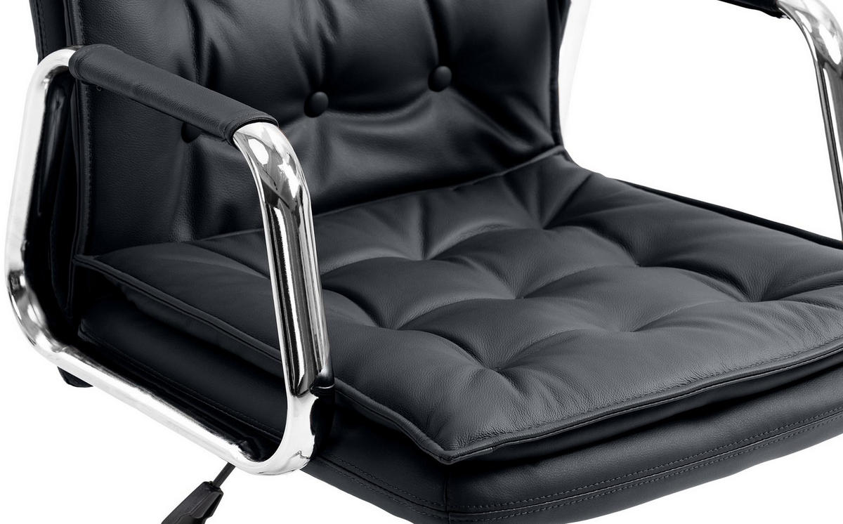 BÜROSTUHL Ronix Echtleder schwarz - Chromfarben/Schwarz, Leder/Metall (60/120/65cm) - TPFLiving