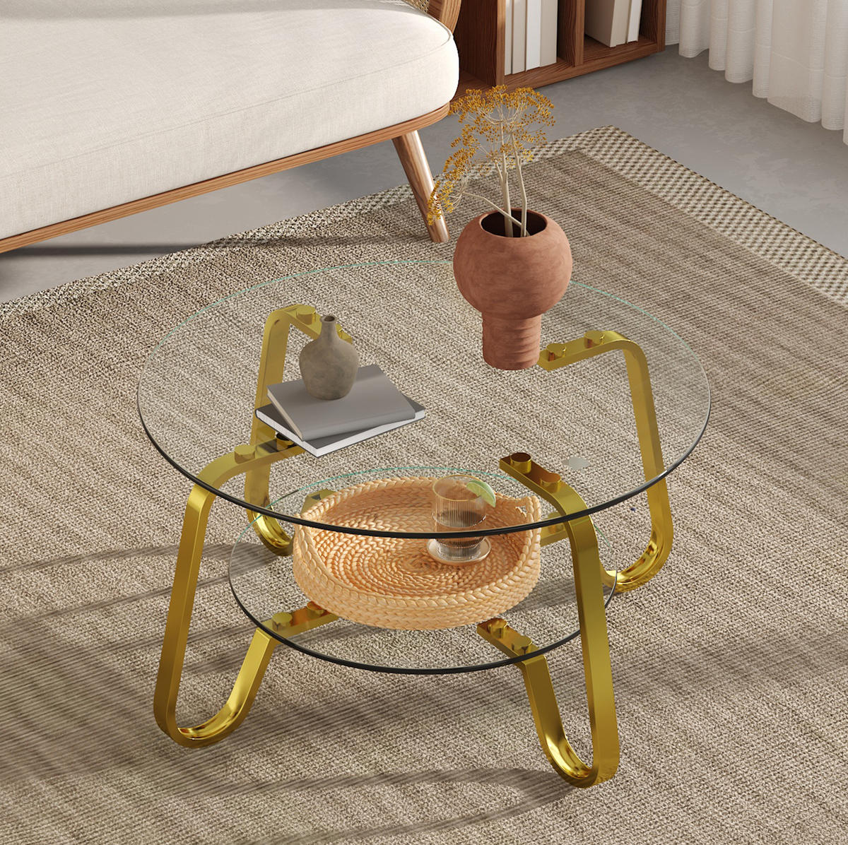 COUCHTISCH 80/80/45 cm in Gold aus Metall mit 2 Ebenen - Goldfarben, Metall (80/80/45cm) - OKMYHOME