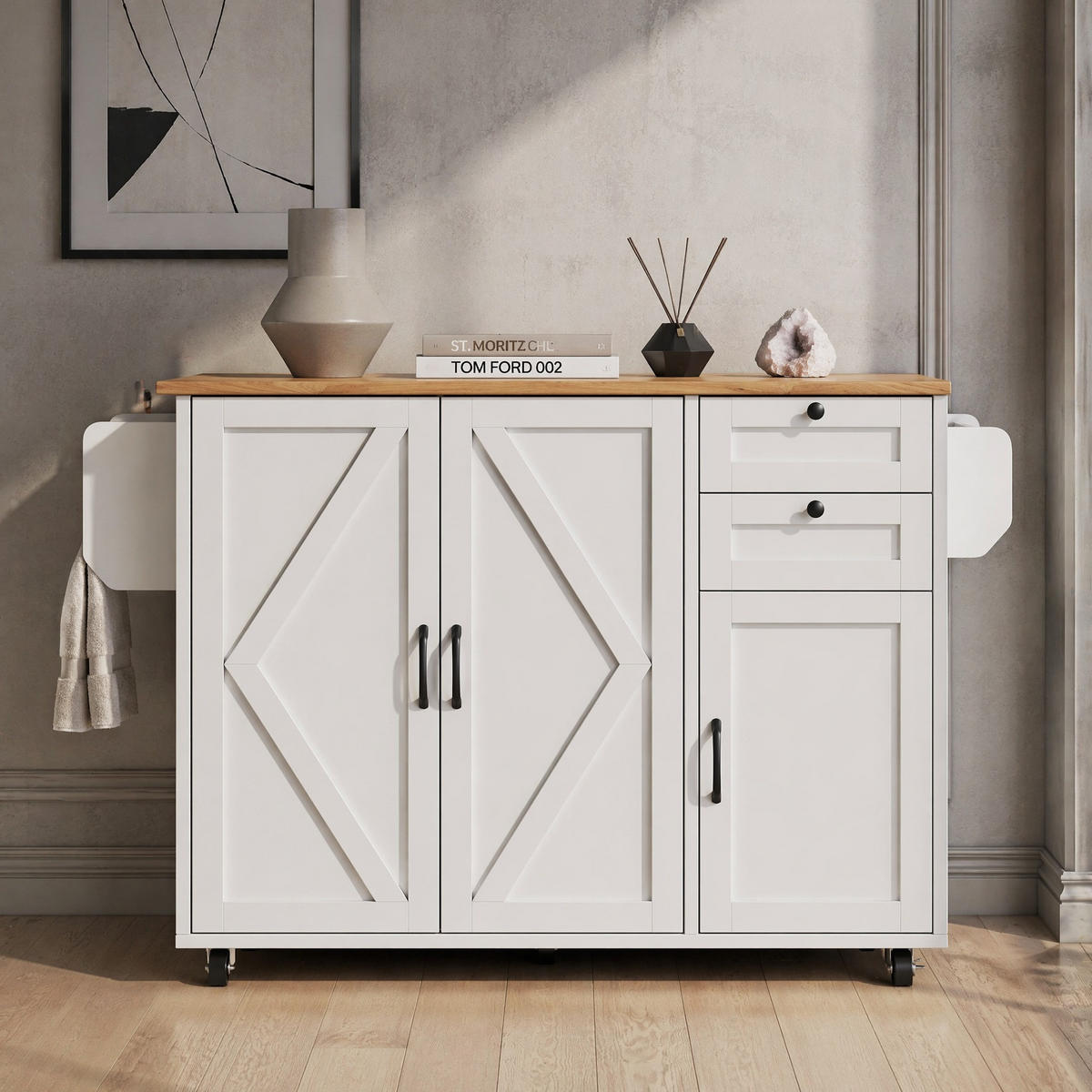 KÜCHENINSEL in Weiß mit Speicherraum und Snackregalen für Küche und Esszimmer, B120/T43.2/H92 cm - Weiß, Holzwerkstoff/Metall (120/92/43.5cm) - STILVORA