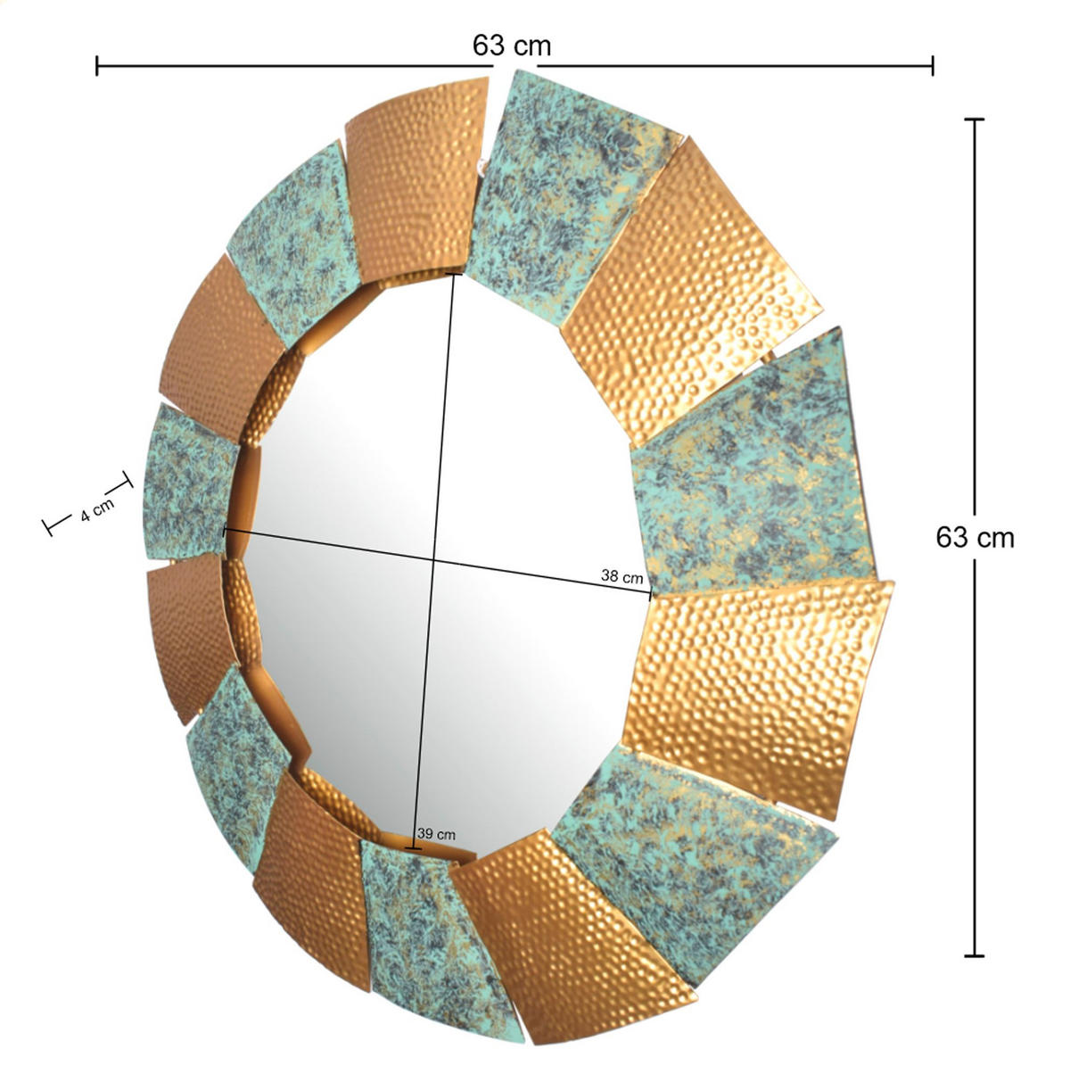 WANDSPIEGEL Rund Metall Burnt Gold 63 cm Hammerschlag-Optik - Goldfarben, Glas (63/63/4cm) - KADIMA DESIGN