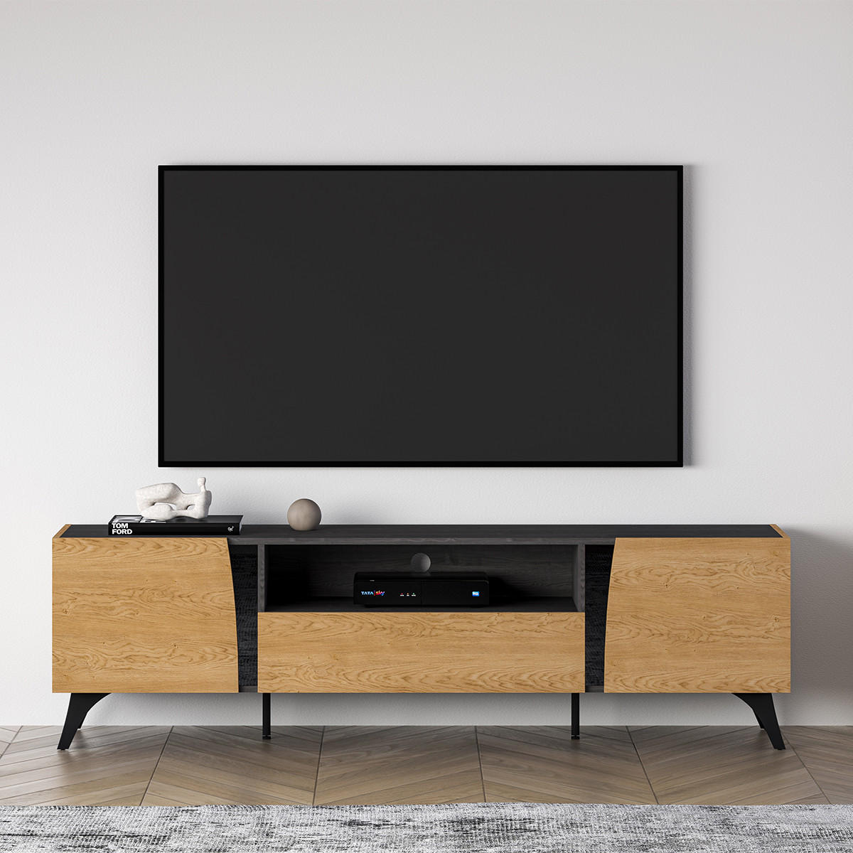 TV-MÖBEL Soah Holz und Schwarz - Schwarz, Holzwerkstoff (180/52/40cm) - Petits-meubles