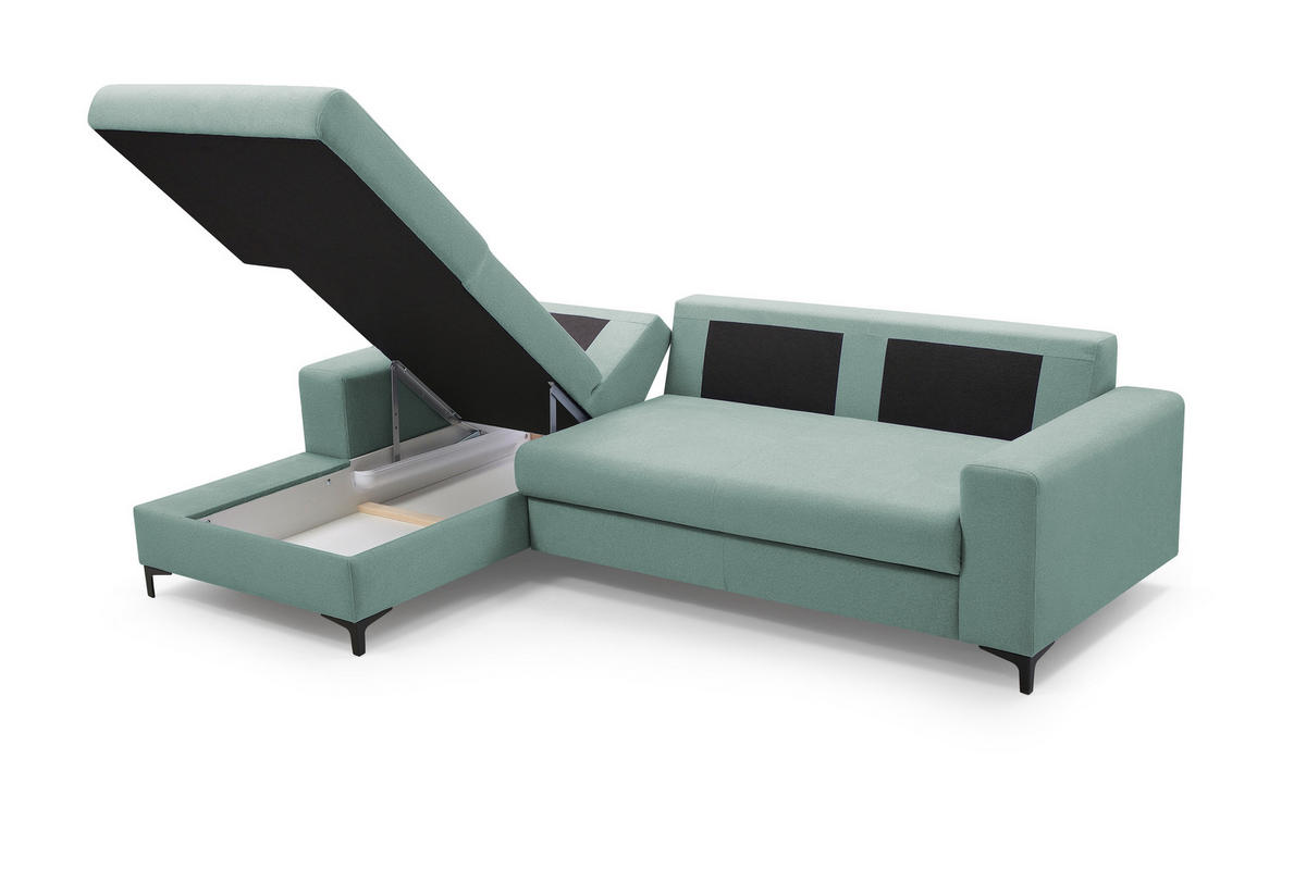 ECKSOFA AVRA L-förmig, mit Stauraumbehälter-in RINO-Stoff, Komfort & Eleganz, lose Rückenkissen, freistehend, LINKS 165x251x85 cm Light green - Hellgrün, Holz/Textil (165/251cm) - DomoHome