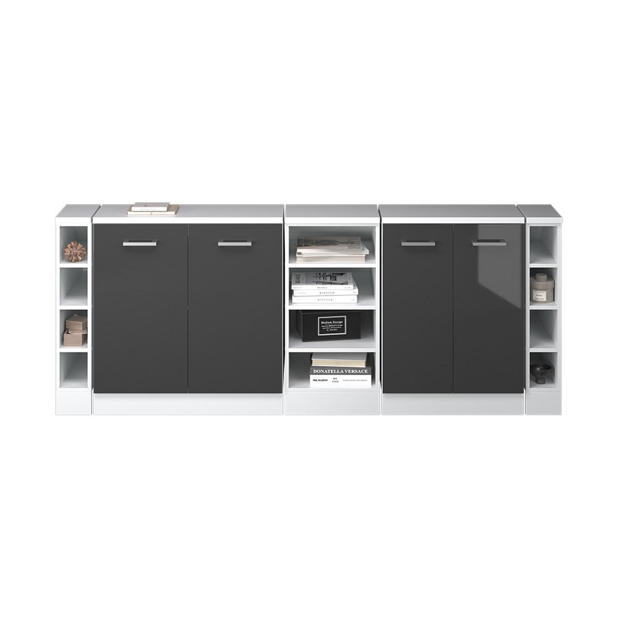 KUHINJSKA OMARA ZA POŠEVNE STREHE R-Line Antracit z visokim sijajem 210 cm Komplet 5 korpusov omare globina 60 cm - črna/bela, leseni material (210/83.8/60cm) - Vicco