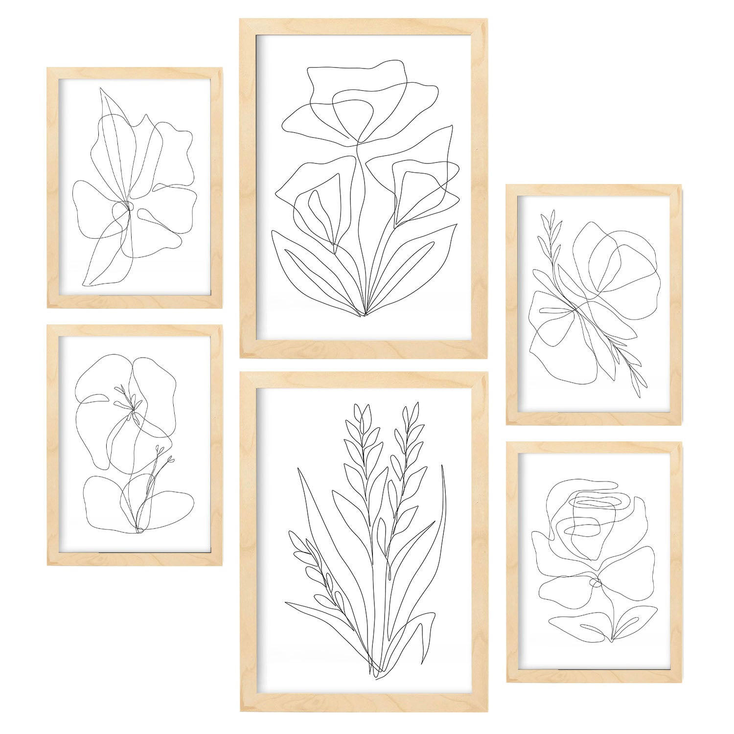 POSTER Set Mit 6 Angenehmes Lule In Blume Zusammenfassung Ästhetische Dekorative Gemälde Für Ihr Wohnzimmer Zuhause A3 & A4 Rahmen Aus Hellem Holz - Beige, Papier (29/3cm) - Nacnic