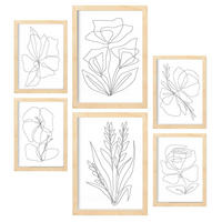 POSTER Set Mit 6 Angenehmes Lule In Blume Zusammenfassung Ästhetische Dekorative Gemälde Für Ihr Wohnzimmer Zuhause A3 & A4 Rahmen Aus Hellem Holz - Beige, Papier (29/3cm) - Nacnic