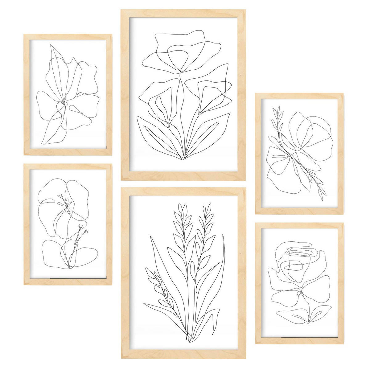 POSTER Set Mit 6 Angenehmes Lule In Blume Zusammenfassung Ästhetische Dekorative Gemälde Für Ihr Wohnzimmer Zuhause A3 & A4 Rahmen Aus Hellem Holz - Beige, Papier (29/3cm) - Nacnic