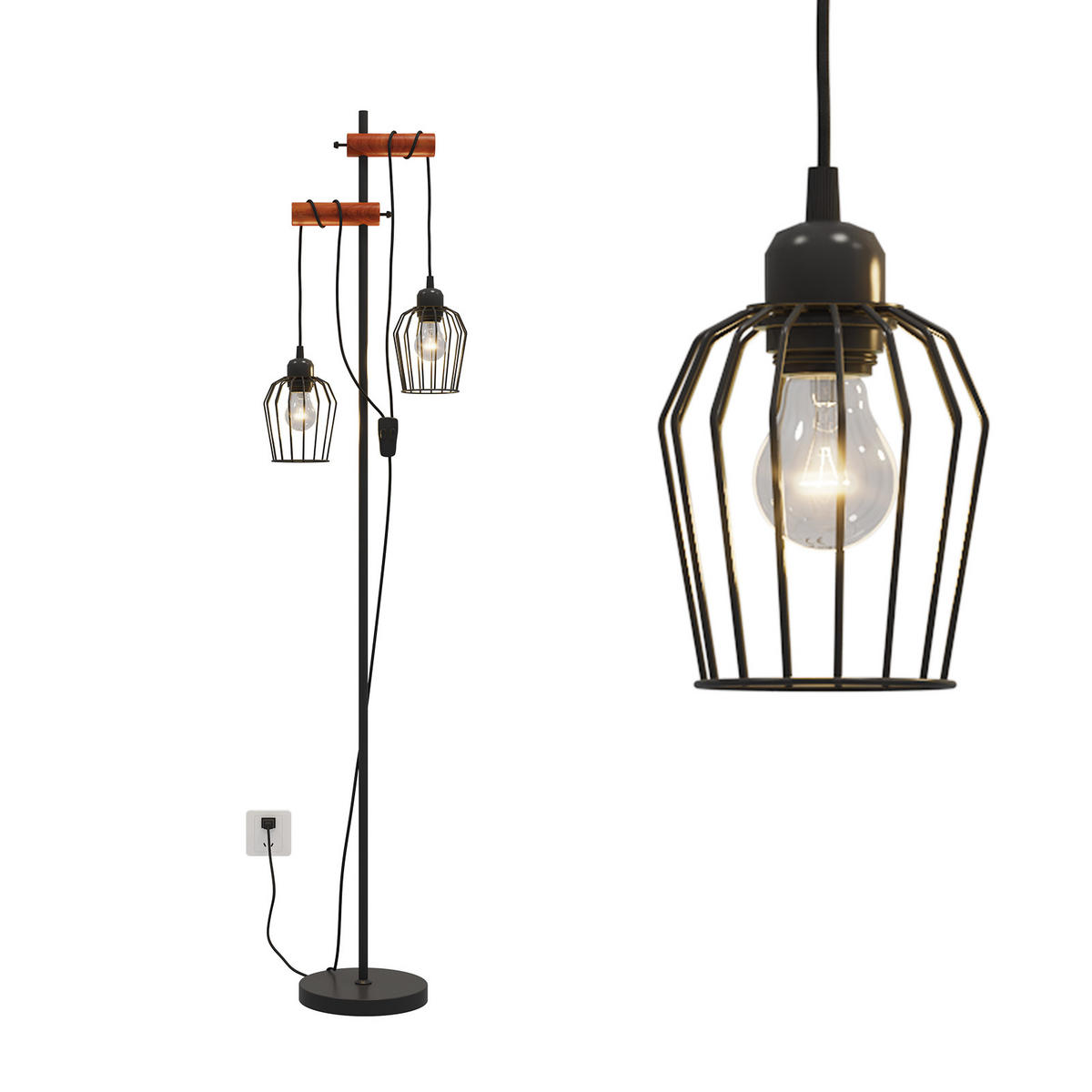 LAMPENSCHIRM Stehlampe 2-flammig 150 cm - Schwarz, Metall (40/20/150cm)