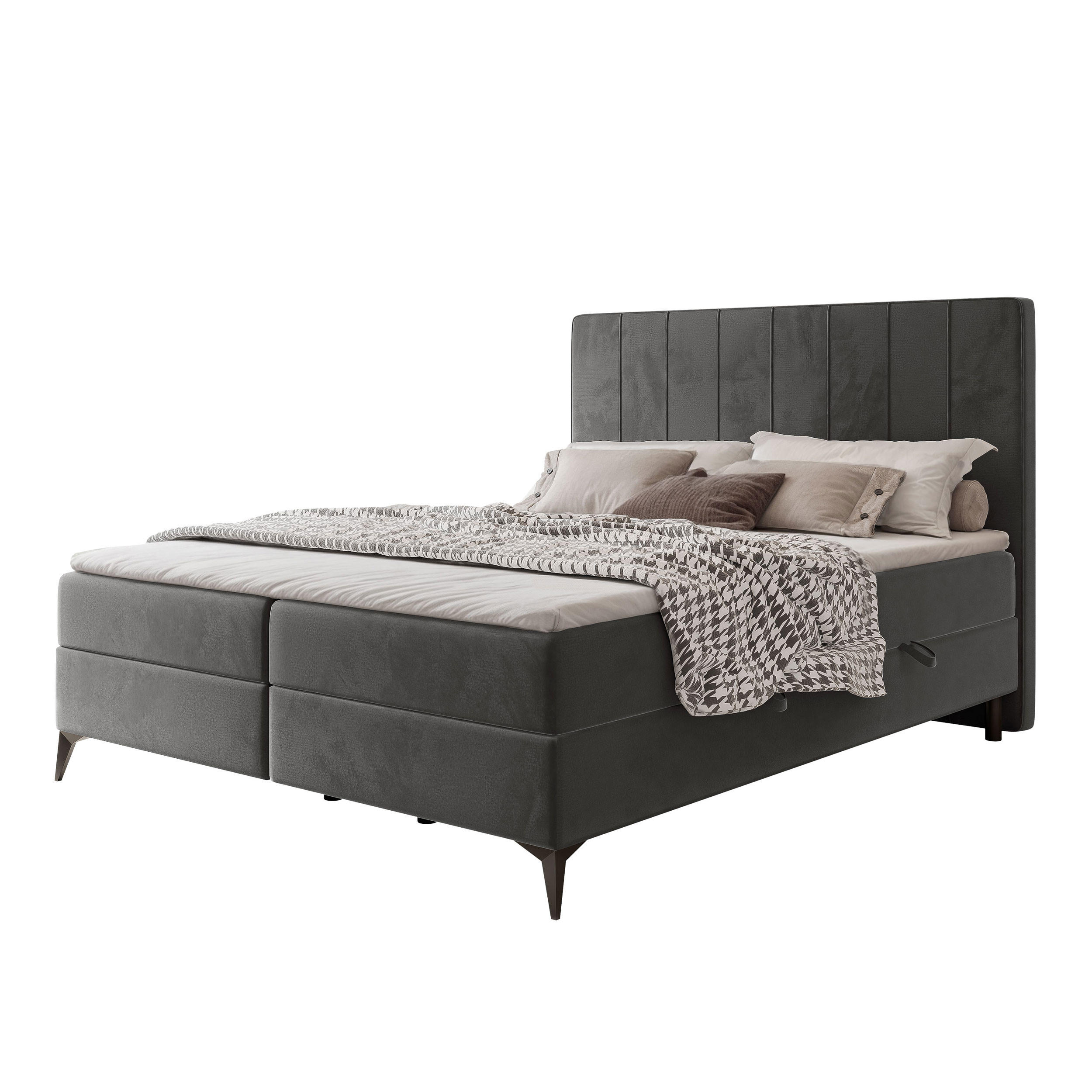 BOXBETT VERA 120x200 cm mit Matratze und Topper, Dichter wasserabweisender Samt Grau - Grau, Textil (120/200cm) - Idohome