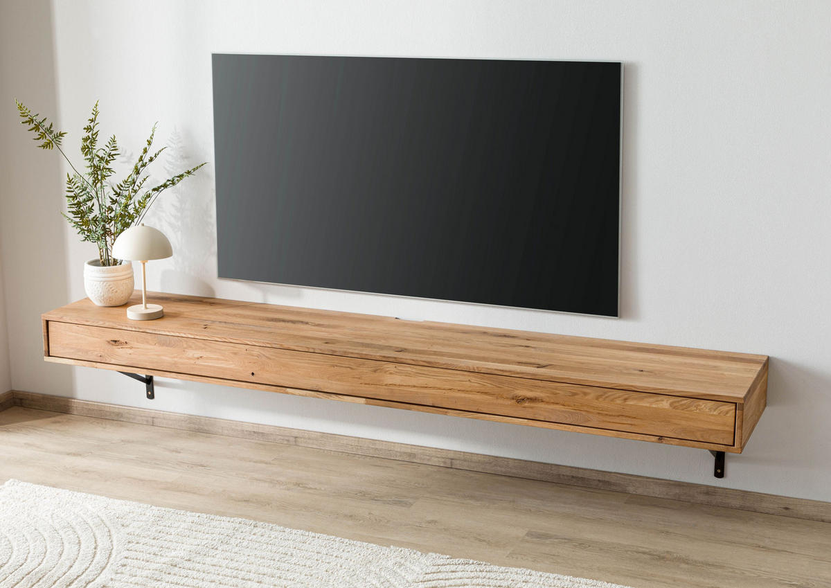 LOWBOARD Wildeiche 180x43x17 natur geölt WIEN #215 - Naturfarben, Holz (180/17/43cm) - Massivmoebel24