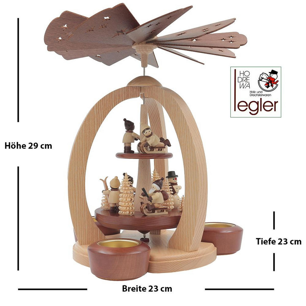 PYRAMIDE Winterkinder 2-stöckig für 3 Teelichter 27/27/30 cm - Multicolor, Holz (27/30/27cm)