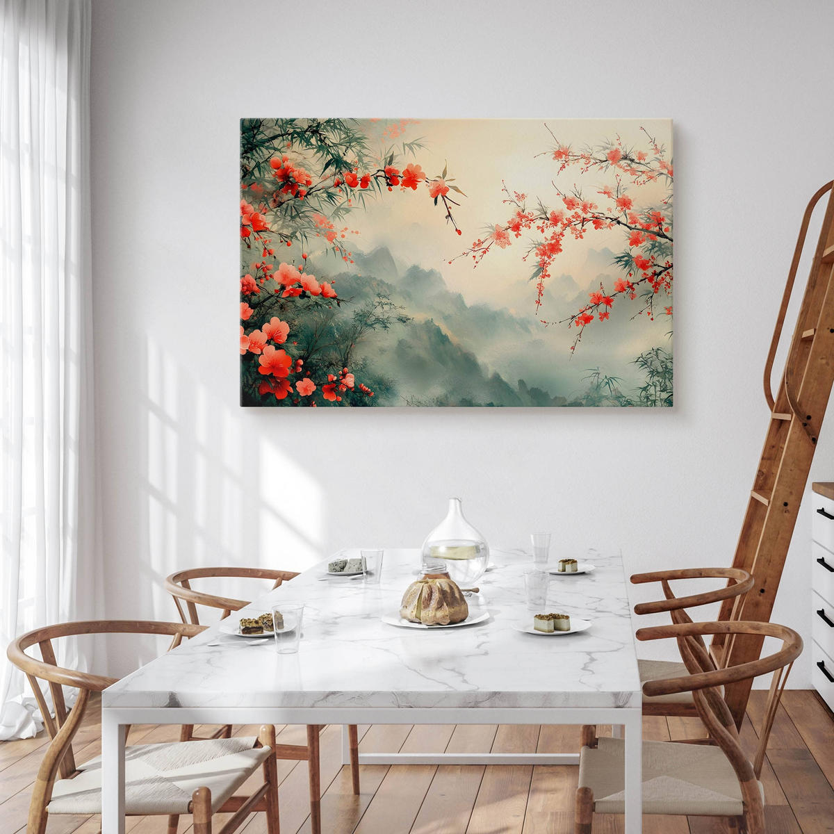 LEINWANDBILD Blumen Pflanzen Berge Landschaft 70cm x 50cm - Rot/Schwarz, Textil (70/50cm) - Muralo