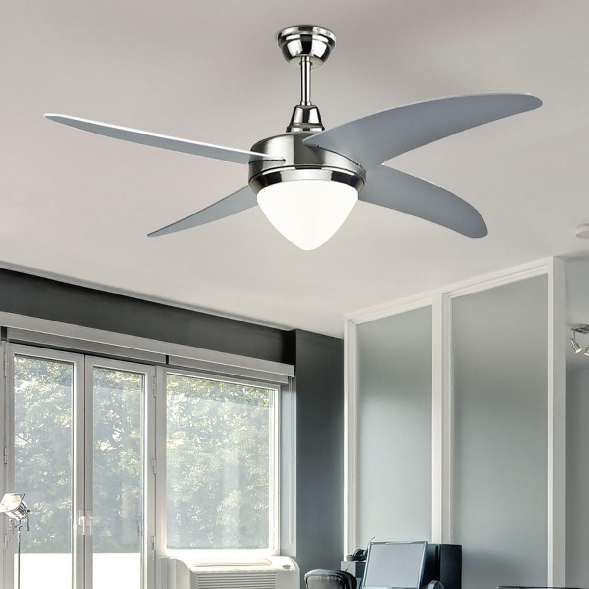 LED DECKENLEUCHTE Deckenventilator Silber - Silberfarben, Glas (106/39/39cm)