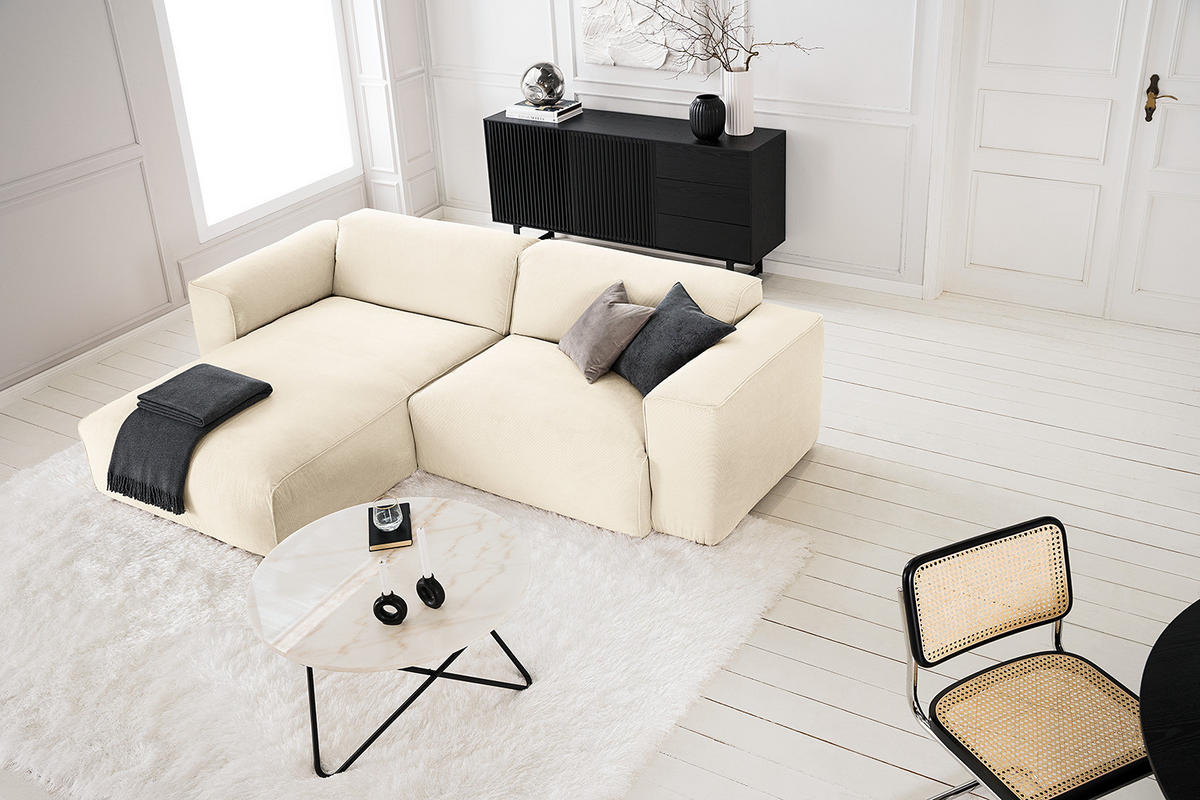1,5-SITZER ECKSOFA mit Longchair - Beige/Schwarz, Kunststoff/Textil (260/173cm) - home24