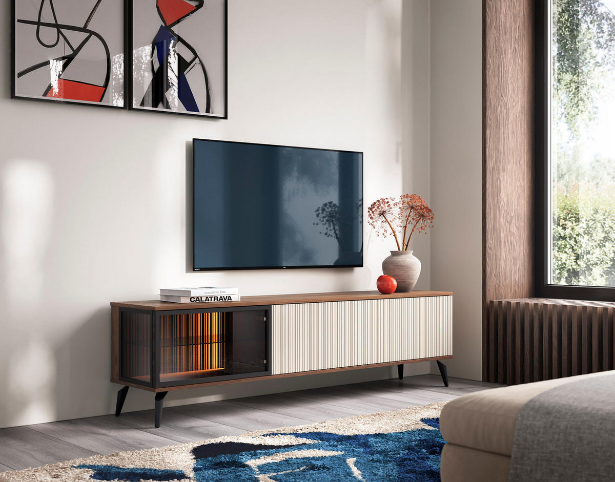 TV-SCHRANK VICO Braun mit Beige, Tv-Tisch mit Led-Beleuchtung - Beige/Schwarz, Holzwerkstoff (180/50/39cm) - Bettso