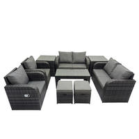 GARTENSOFA SET mit LIEGESTUHL Polyrattan 8-Sitzer Dunkelgrau - Dunkelgrau/Grau, Glas/Kunststoff - Fimous