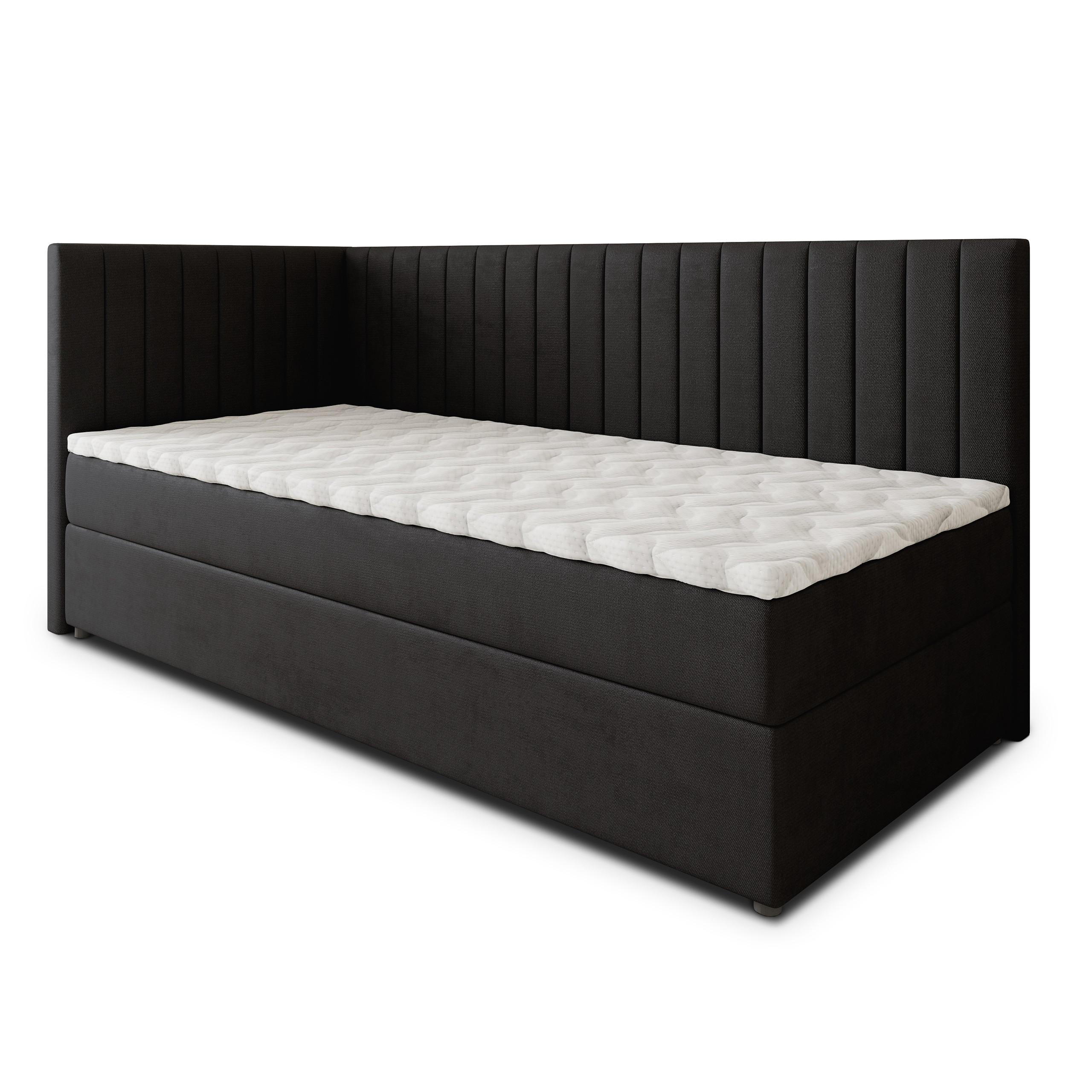 BOXBETT ARIS 80x200 cm mit Matratze und Topper, H2+H3 - Schwarz - Schwarz, Holz (80/200cm) - MASSENO