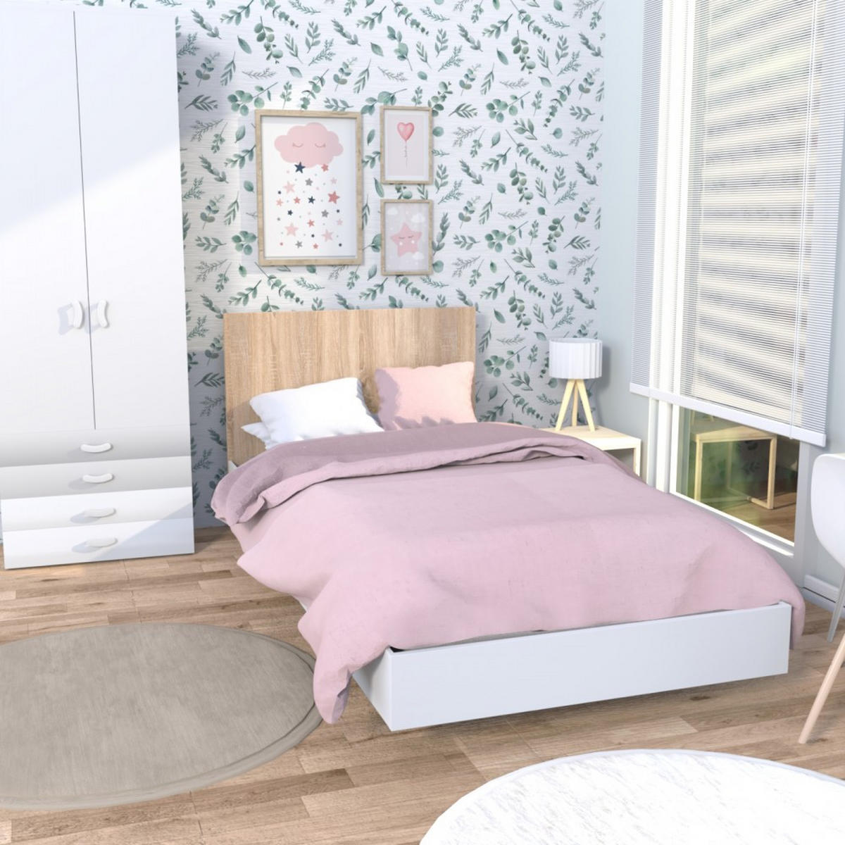 BETT LOFT mit Lattenrost/ Bett 90x190 - Weiß & gebleichte Eiche - Multicolor, Holzwerkstoff (90/190cm) - Weber Industries