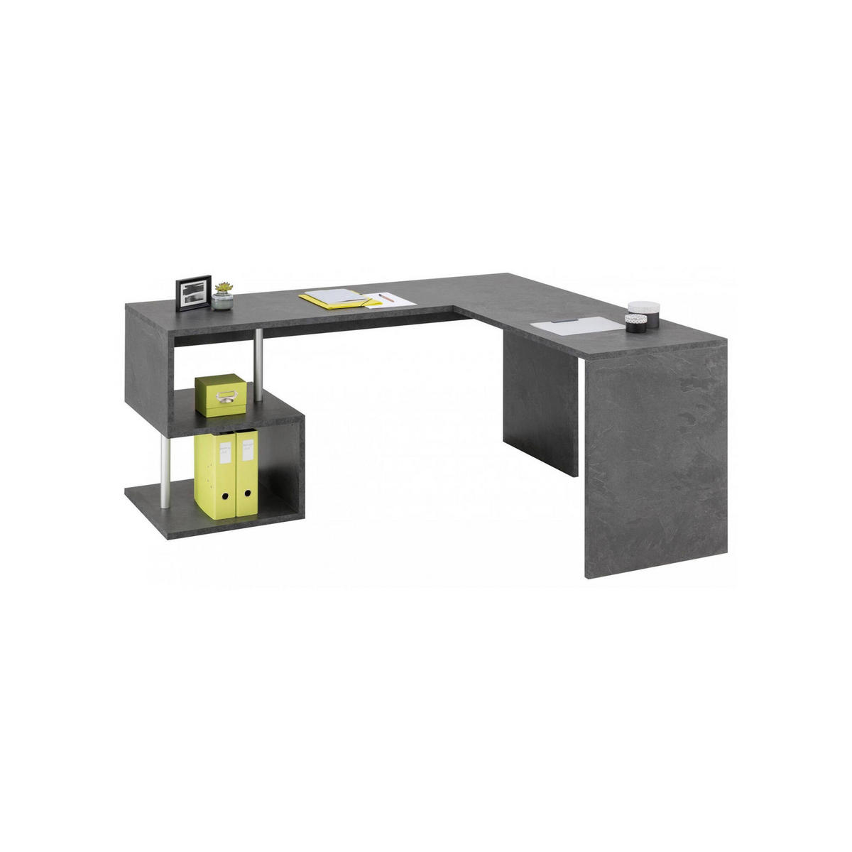 ECKSCHREIBTISCH Schiefer 60/160/78 cm - Grau, Holzwerkstoff (60/160/78cm) - DMORA