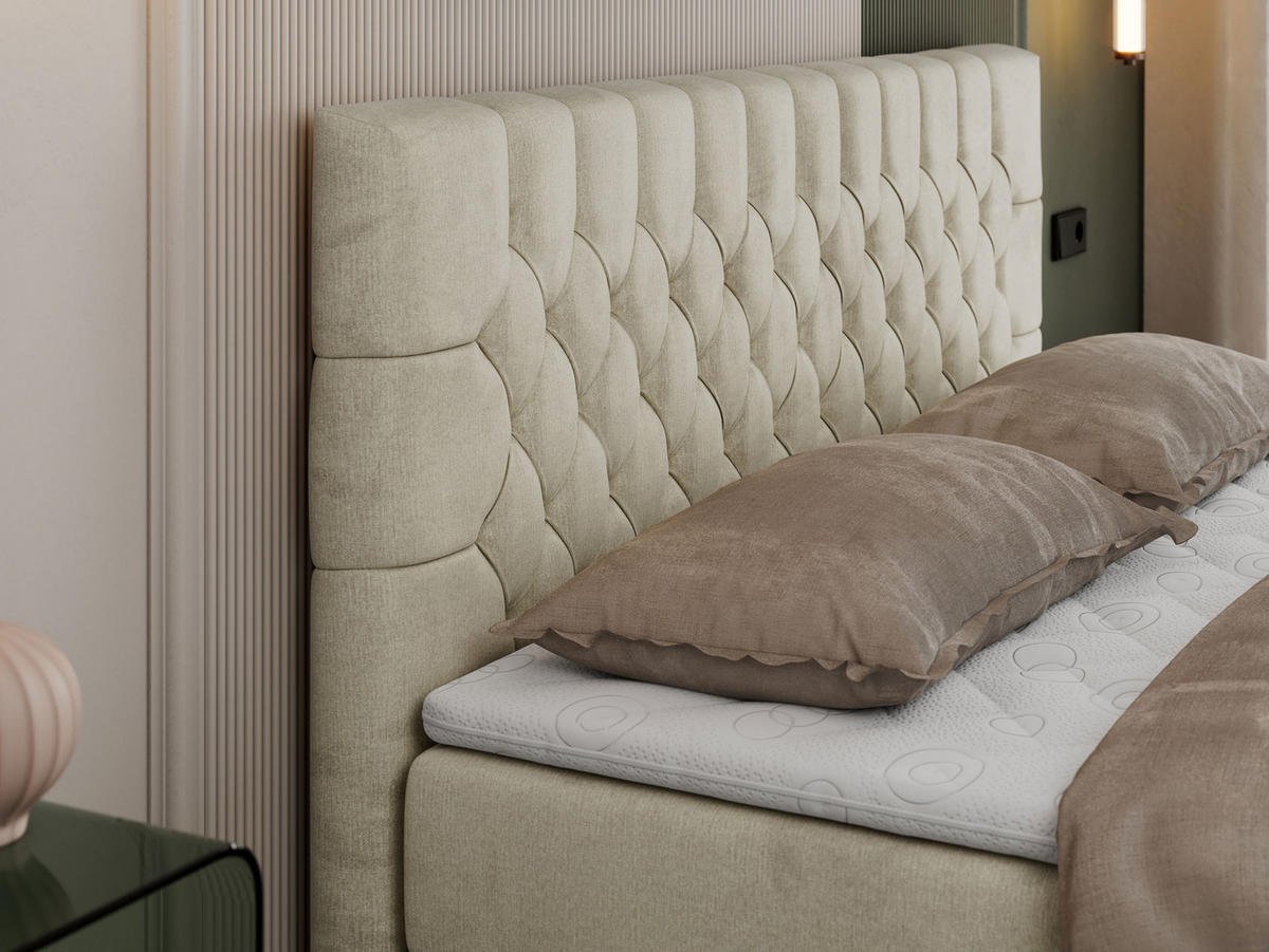 BOXBETT PERA 200/200 Beige Velvet - H3 - Beige, Holz/Textil (200/200cm) - MKS