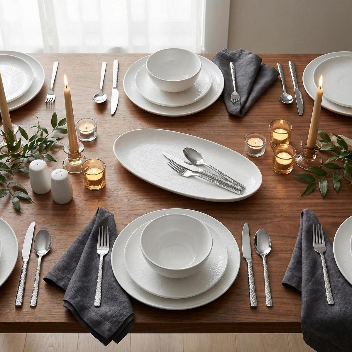 GESCHIRRSET MILA in Schieferoptik 27-tlg. weiß - Weiß, Keramik (34/36/35cm) - Mulex