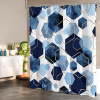 DUSCHVORHANG Blau geometrisch 180 x 180 cm modern wasserdicht fürs Badezimmer - Blau, Textil (180/180cm) - MCBOSON