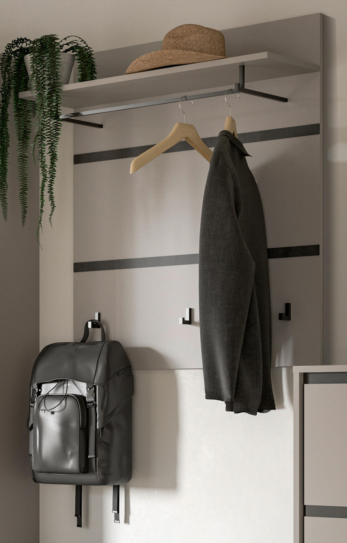 GARDEROBENPANEEL grau, schwarz 85 cm, Wandgarderobe mit Kleiderstange - Schwarz/Grau, Holzwerkstoff/Metall (85/93/25cm) - Inn.Furn