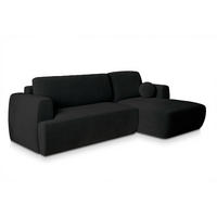 ECKSOFA SENTI K R-S Schwarz Plüsch-Stoff mit Schlaffunktion - Schwarz, Holz (246/148cm) - MASSENO