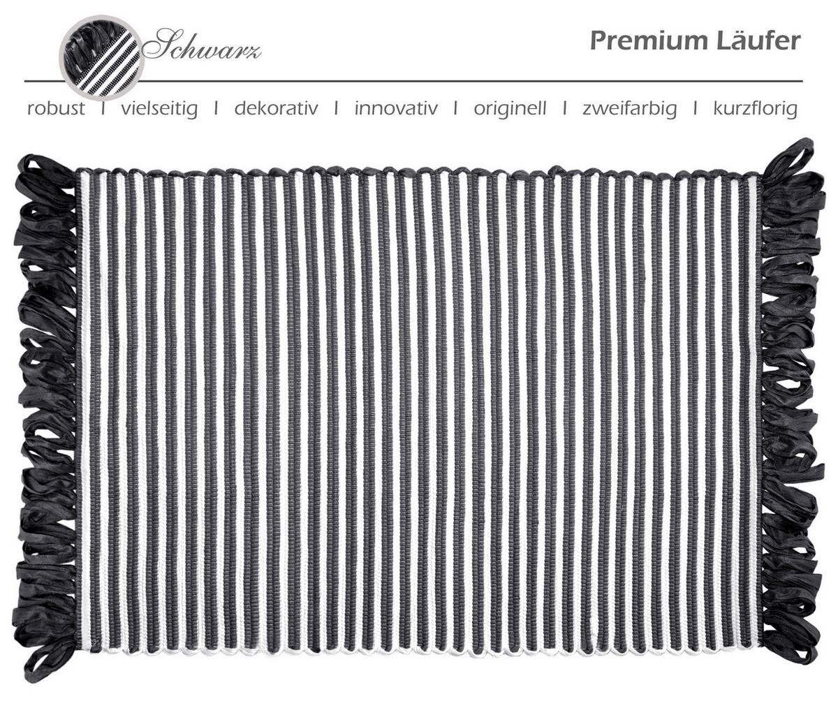 HANDGEWEBTER Läufer 50x70 cm Schwarz - Schwarz, Naturmaterialien/Textil (50/70cm) - Lashuma