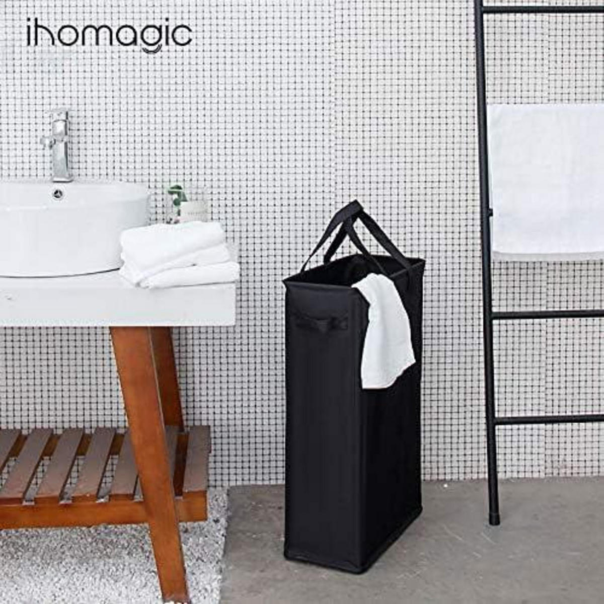 WÄSCHEKORB faltbar 39 x 19 x 60 cm Schwarz - Schwarz, Textil (19/60/39cm)
