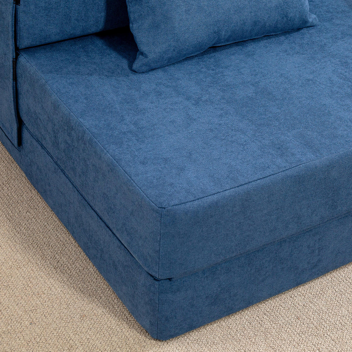 BODENSOFA DE-08229 in Matratze umwandelbar, mit Kissen Dunkelblau - Blau, Textil (210/15/80cm) - ComfortXL