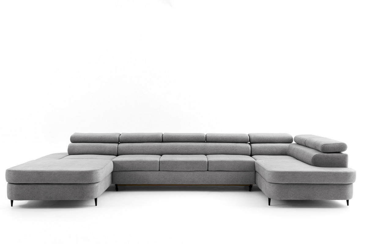 ECKSOFA U-Form PRIAM MAXI U Rechts mit Schlaffunktion 125x317 Velours Hellgrau - Hellgrau/Schwarz, Holz/Textil (400/91/203cm) - Muffo