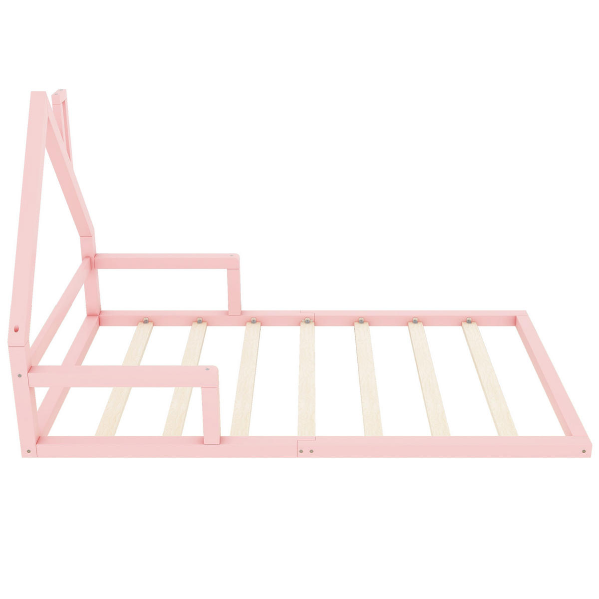 KINDERBETT aus Kiefernholz und MDF 90x200 cm Rosa in Hausform, pflegeleicht und stabil - Rosa, Holzwerkstoff (90/200cm) - Modfu