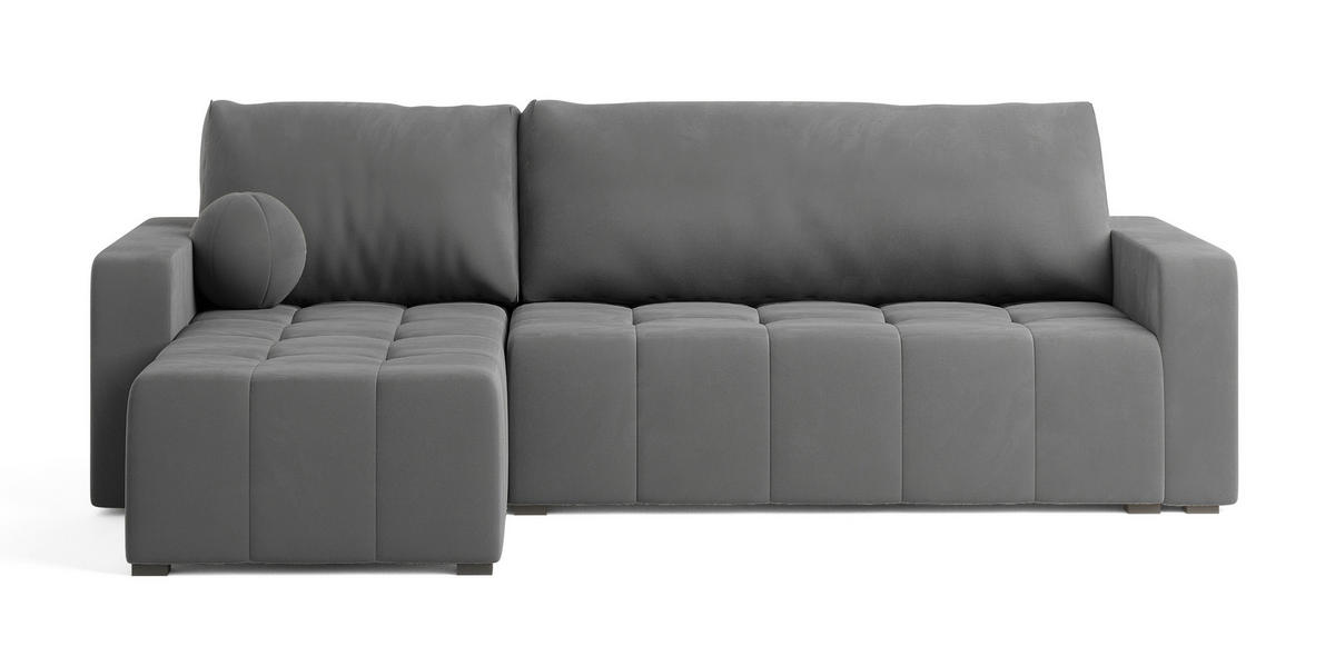 ECKSOFA VOLIRA Grau Plüsch-Stoff mit Schlaffunktion - Grau, Holz (230/143cm) - MASSENO