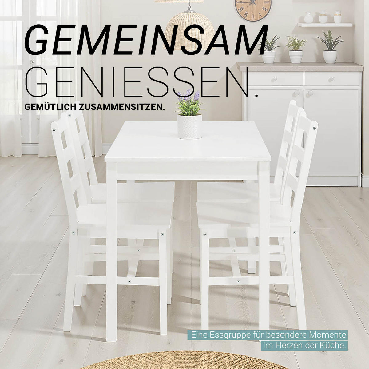 TISCHGRUPPE 108x65 cm weiß mit 4 Stühlen - Grau, Holz (65/86/108cm) - Homestyle4u
