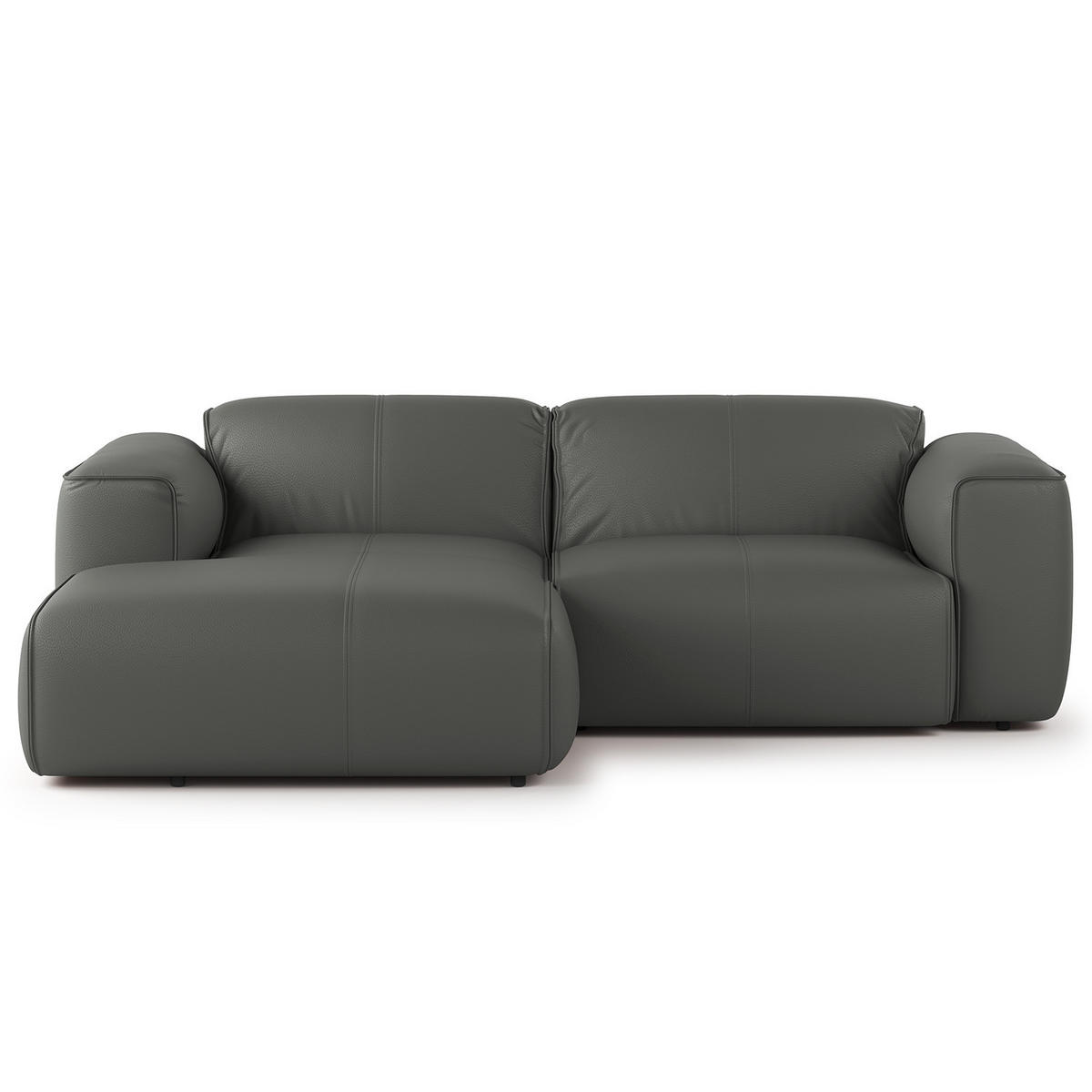 ECKSOFA mit XL-Longchair - Schwarz/Grau, Leder/Kunststoff (260/171cm) - home24
