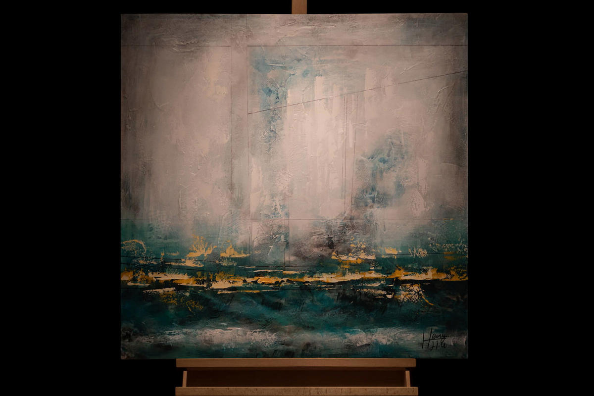 ACRYLBILD HANDGEMALT 80/80 cm - Türkis/Weiß, Holz/Textil (80/80cm) - KUNSTLOFT