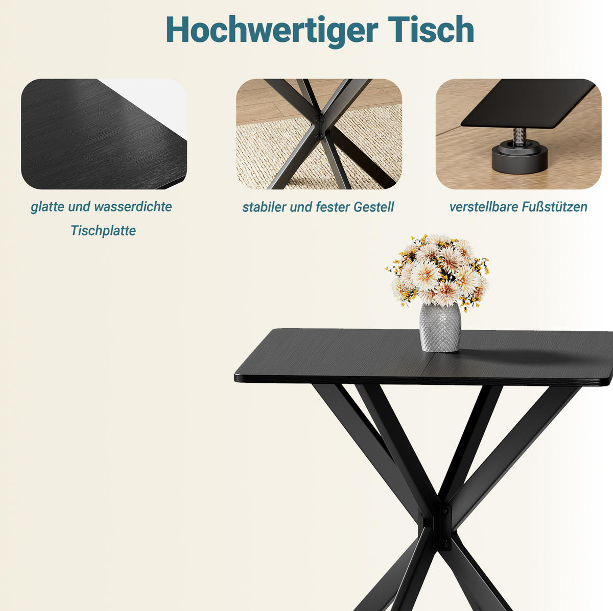 BEISTELLTISCH 80/75/80 cm Schwarz aus Eisen und Spanplatte mit höhenverstellbaren Füßen - Schwarz, Holzwerkstoff (80/80/75cm) - OKMYHOME