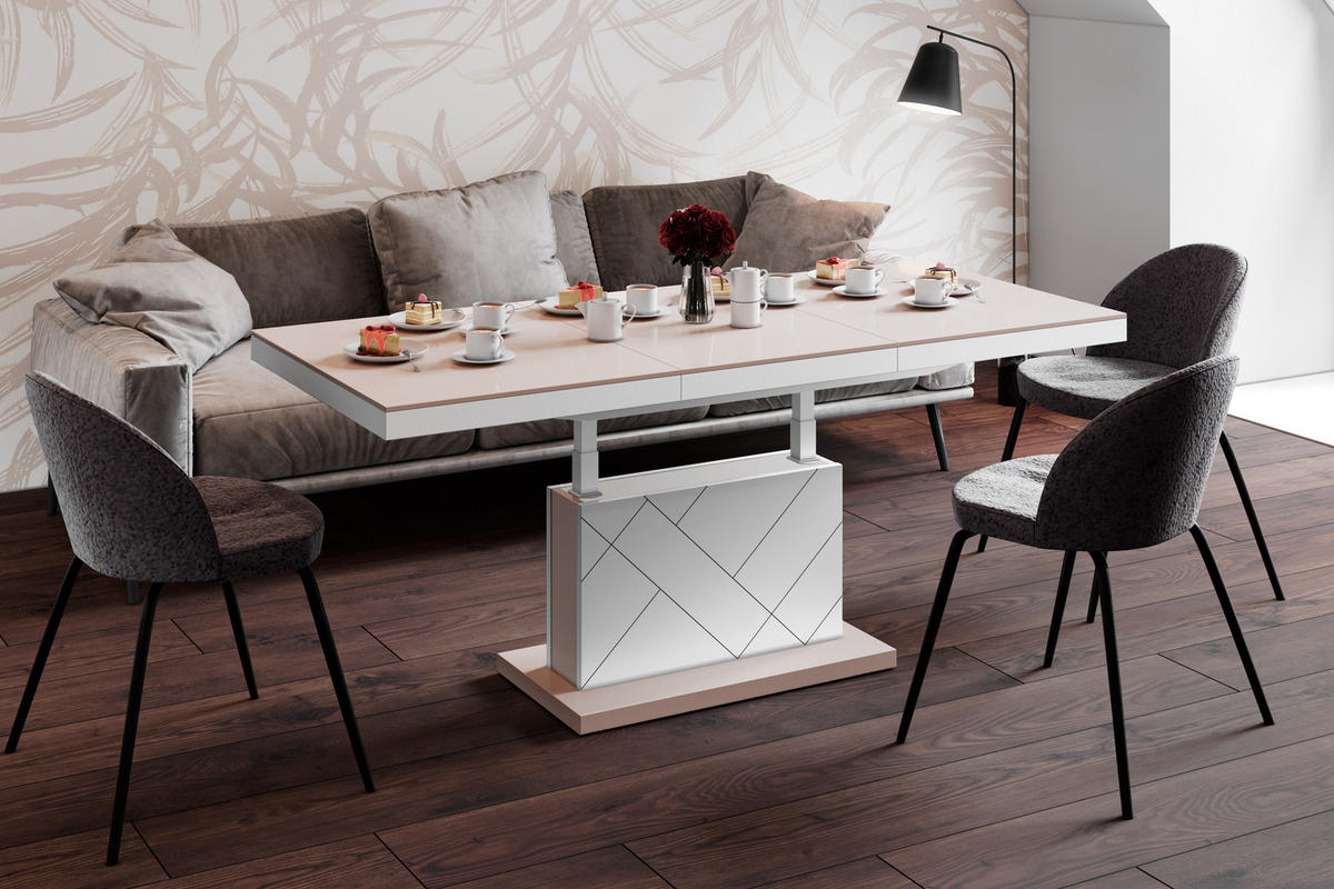 COUCHTISCH rechteckig Cappuccino Hochglanz - Weiß Hochglanz 120/75/55 cm - Weiß Hochglanz/Cappuccino, Holzwerkstoff (75/120/55cm) - designimpex