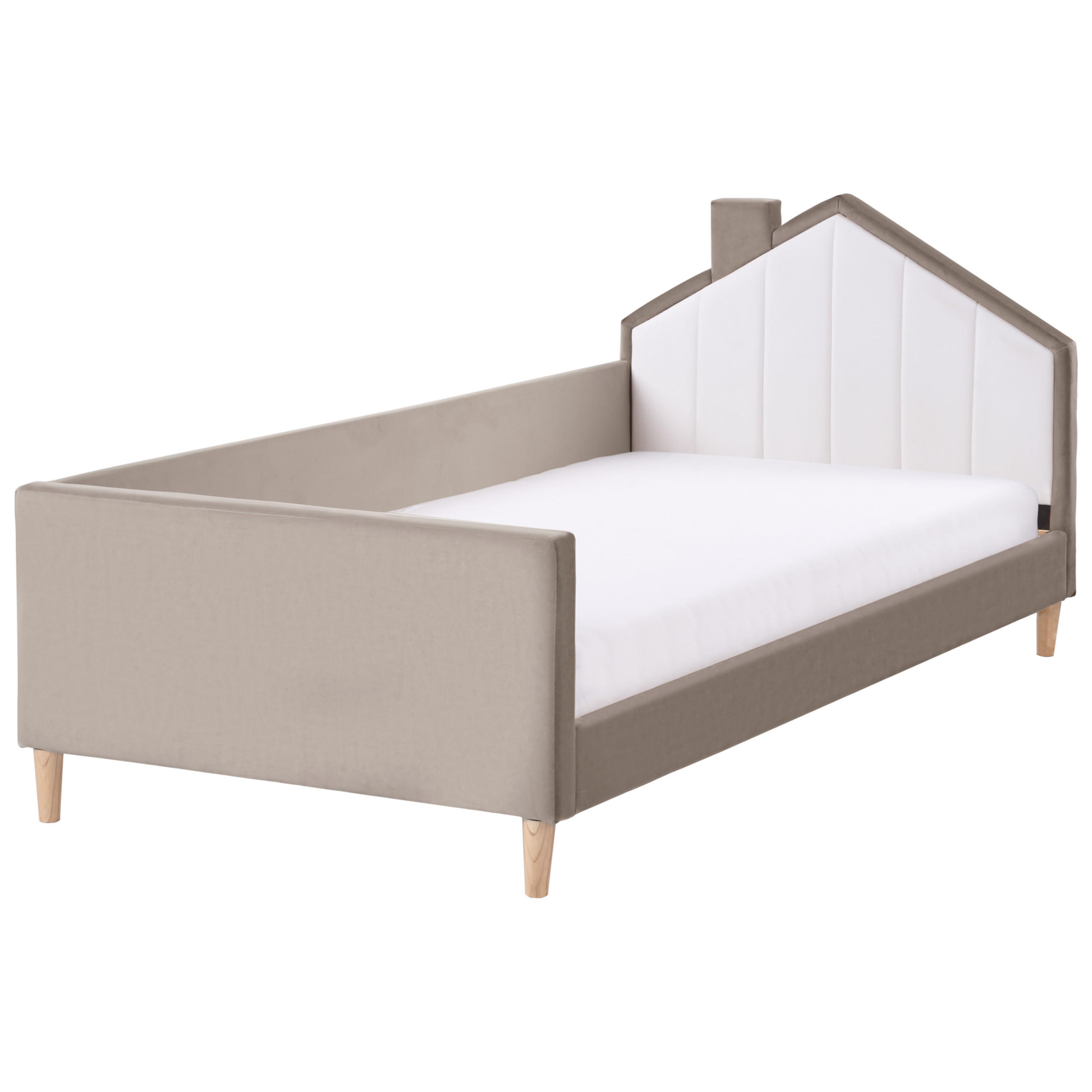 Beliani DĚTSKÁ POSTEL Domeček Sametová látka 90/200 cm Taupe Kervan