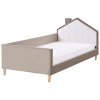 DĚTSKÁ POSTEL Domeček Sametová látka 90/200 cm Taupe Kervan - šedohnědá, textil (90/200cm) - Beliani
