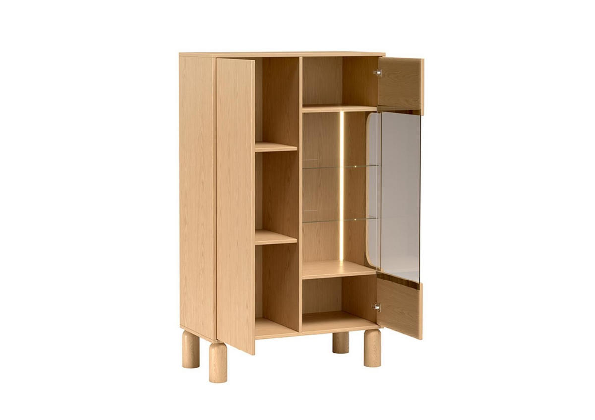 VITRINE Sanden Eiche, zweitürige Glasvitrine - Eichefarben, Holzwerkstoff (89/146/41cm) - Bettso