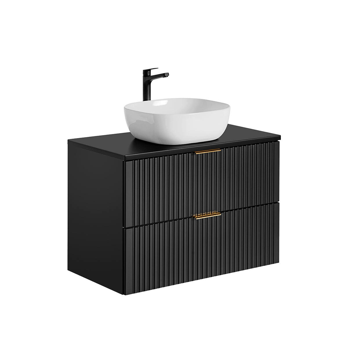 BADMÖBEL 80.6cm Adriel 2er-Set Schwarz - Schwarz, Holzwerkstoff (80.6/59/46cm) - Petits-meubles