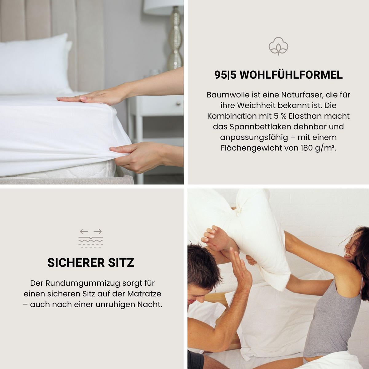 SPANNBETTLAKEN Flexi 95 % Baumwolle, 5 % Elasthan 180x200 cm Cappuccino - Cappuccino, Textil (180/200cm) - SCHIESSER