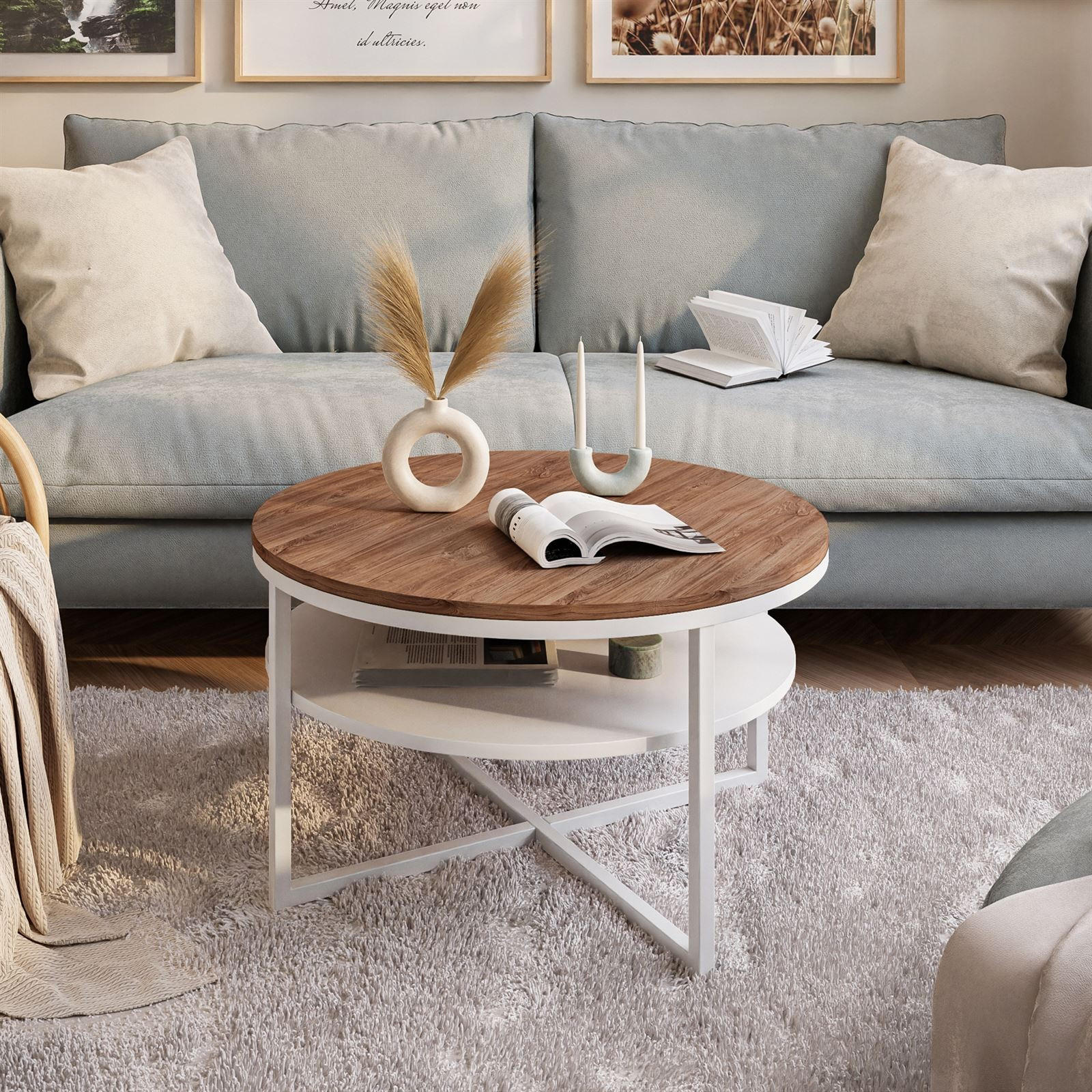 COUCHTISCH CIRI-X mit Regal Eichenholz Sterling - Eichefarben/Weiß, Holzwerkstoff (70/70/45.6cm) - Lookway