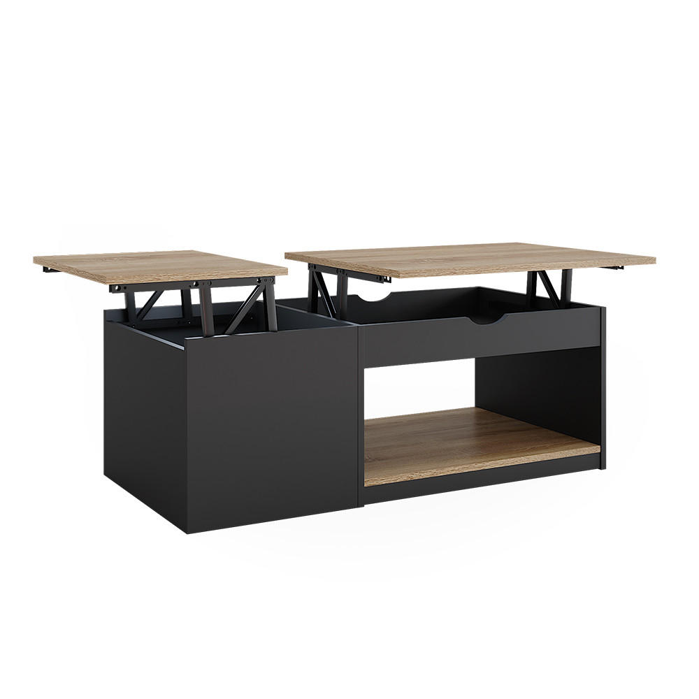 COUCHTISCH Avela Schwarz 110 x 110 cm - Schwarz/Sonoma Eiche, Holzwerkstoff (110/55/54cm) - Vicco