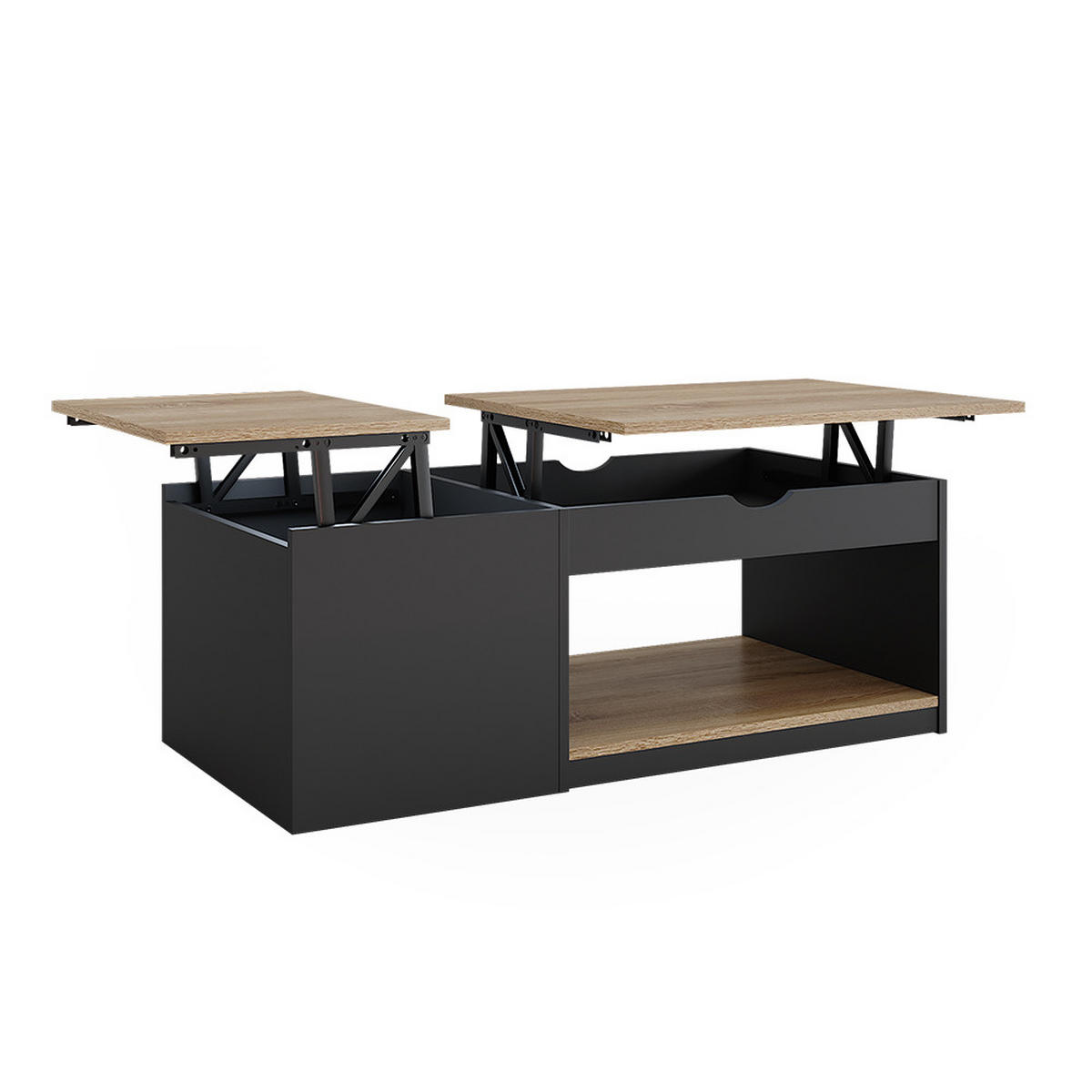 COUCHTISCH Avela Schwarz 110 x 110 cm - Schwarz/Sonoma Eiche, Holzwerkstoff (110/55/54cm) - Vicco