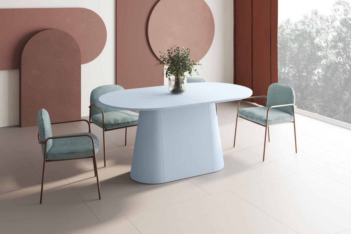 ESSTISCH oval Hellblau matt ausziehbar 160-206 cm - Hellblau, Holzwerkstoff (89/160/75cm) - designimpex