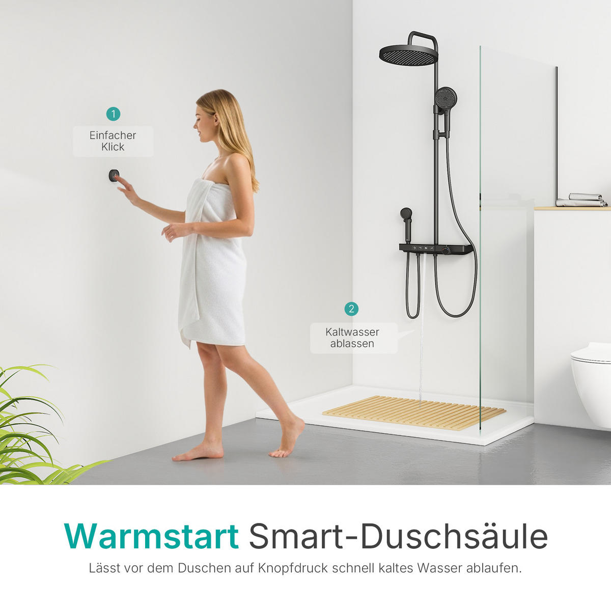 ÜBERKOPFBRAUSESET mit Handbrause Thermostat Vielseitig Schwarz - Schwarz, Metall (40/113/58cm) - EMKE