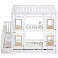 ETAGENBETT 90/200 cm in Weiß/Natur mit Stauraumtreppe und 2 Schubladen - Weiß, Holz (90/200cm) - OKMYHOME