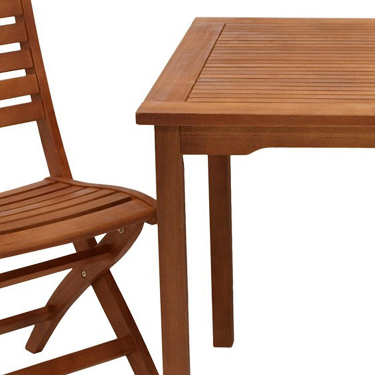 GARTEN-GARNITUR Gosport - 3-teilige Sitzgruppe (2x Klappstuhl, 1x Tisch 75x75cm quadratisch), Eukalyptus geölt. BxTxH: 75x189x93 cm - Braun, Holz - TPFGarden